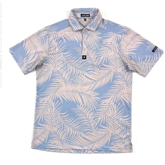 Bad Birdie Other - Bad Birdie Pink Blue Palm Front Polo Golf Shirt XL